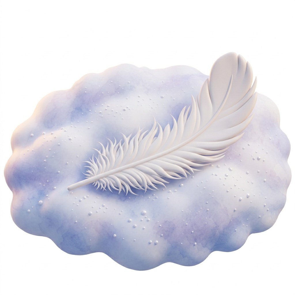 A white feather resting on soft snow