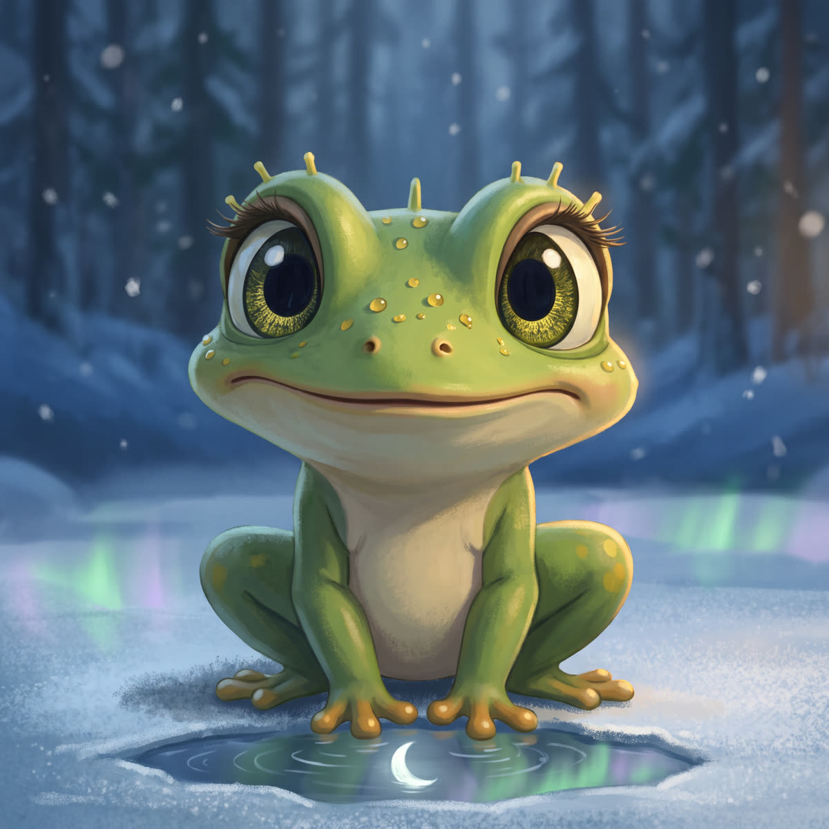 Lily Frog, illustrated in the Aurora Forest style